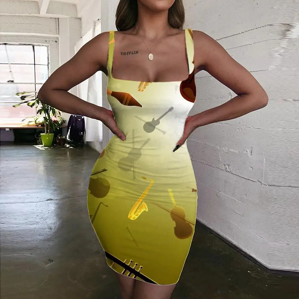 

KYKU Music Dress Women Guitar 3d Print Retro Sundress Novel Ladies Dresses Womens Clothing Club Vintage Beach Femme