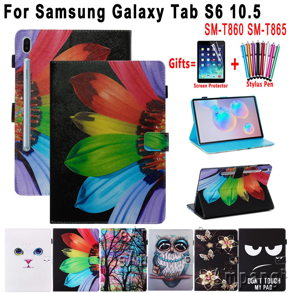 

Fashion Painted Smart Case for Samsung Galaxy Tab S6 10.5 SM-T860 SM-T865 PU Leather Silicone Soft Shockproof Flip Tablet Cover
