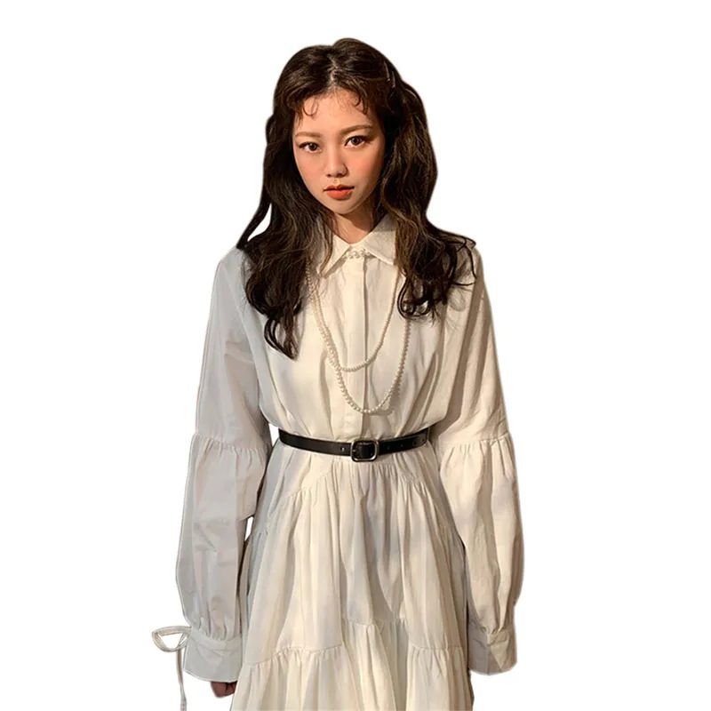 

Korean Style Retro French Niche Waist Slimming Loose and Irregular Ruffled Long Shirt Dress for Women Spring and Autumn