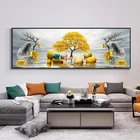 Абстрактный Золотой дерево и рисунок оленя на холсте камень пейзаж Плакаты и принты скандинавские настенные картины для Гостиная