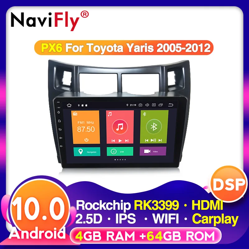 Автомагнитола с GPS навигацией 4G IPS DSP Android 10 поддержка Wi Fi BT USB для Toyota Yaris 2008 2009 2010