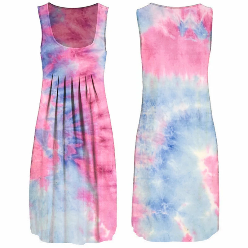 Платье без рукавов с принтом тай дай женское платье свободные винтажные пляжное