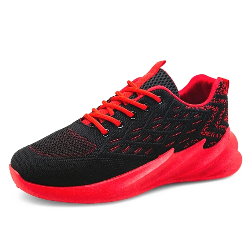 

Black Red Men Running Shoes Mesh Breathable Cushioning Blade Sport Shoes Lace up Non-slip Walking Athletics Sneakers Male
