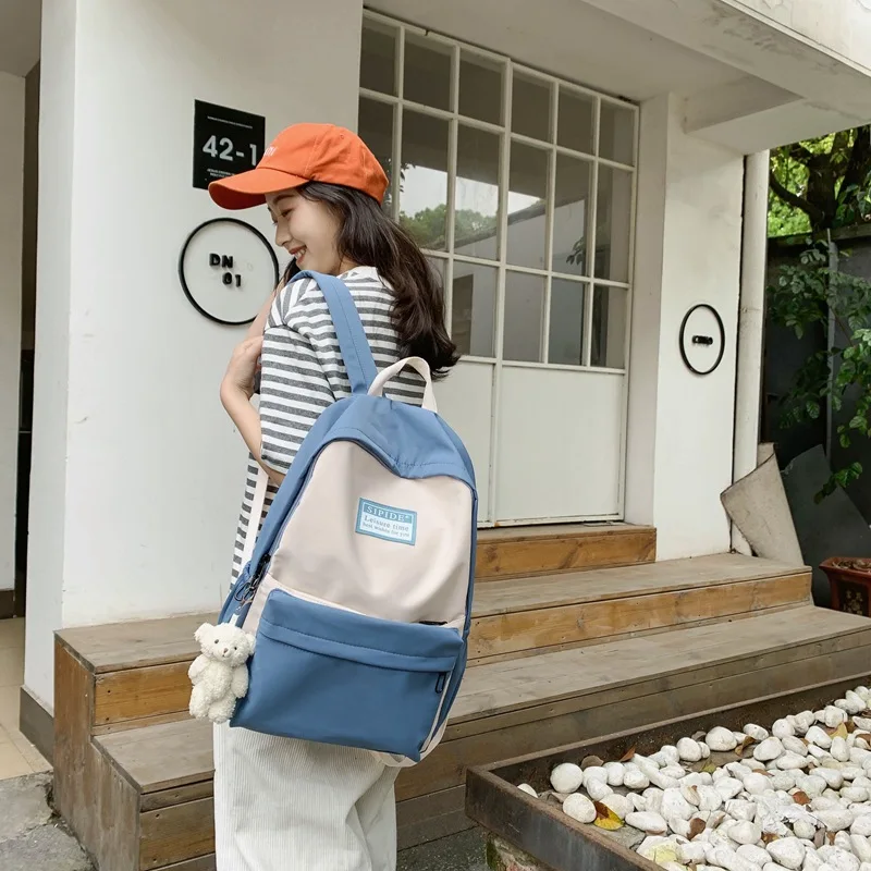 

New Anti-Spillage Backpack Junior High School Student Makeup Missed Lessons Korean Fashion Color Matching Nylon Backpack