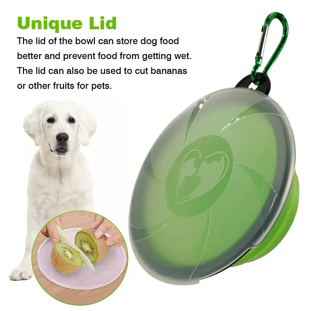 

Dog Bowls Travel Collapsible Dog Water Bowl Foldaway Food Dish With Lid And Carabiner BPA-Free Washable Pet Food Container NEW