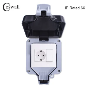 coswall ip66 waterproof outdoor box eu standard wall socket with 1 gang switch female tv jack cat6 rj45 data internet outlet free global shipping