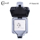 Coswall IP66 Водонепроницаемый открытый ящик настенная розетка стандарта ЕС с 1 банды выключательженский ТВ Jack  CAT6 RJ45 данных Интернет розетки