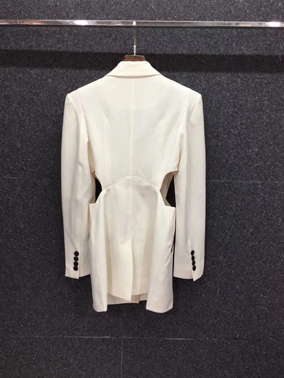 

2021 spring and summer new women's Lapel waist hollow decoration solid color long sleeve versatile fashion suit 318