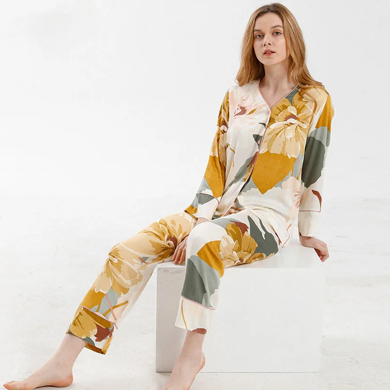 Элегантные женские пижамы из сатина и хлопка 2 предмета повседневная женская