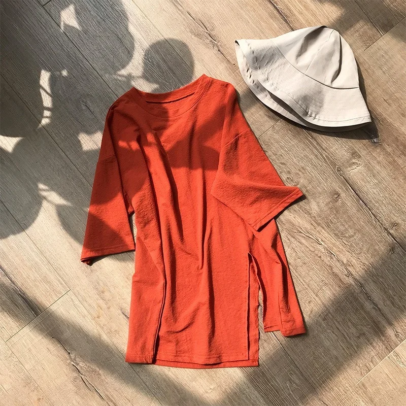 

Women Summer Solid Color Half Sleeve T-Shirt Streetwear 2021 Women's Loose Irregular TShirt Sexy Split Tops Tee Female Plus Size
