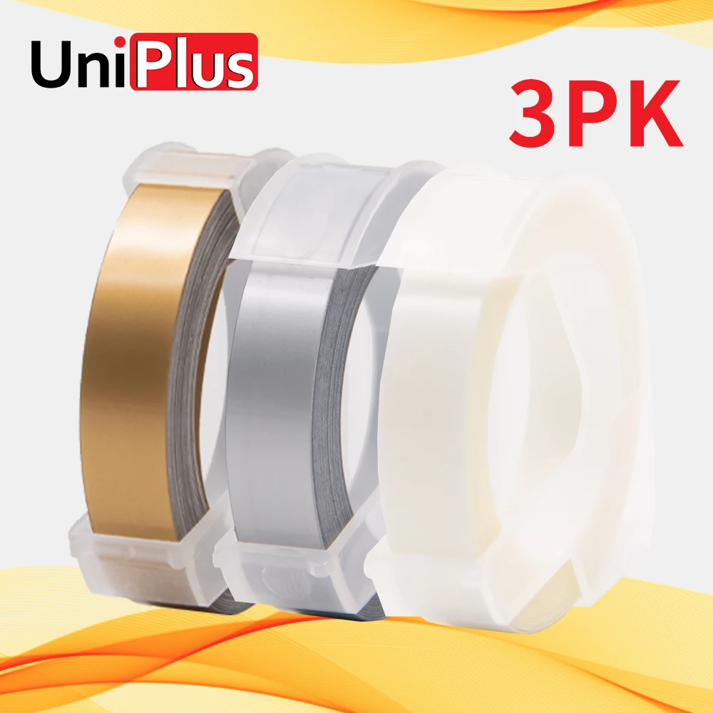 UniPlus 3 шт. ПВХ лента подходит для 3D машинки Dymo тиснение этикетки Лента принтеров 1610
