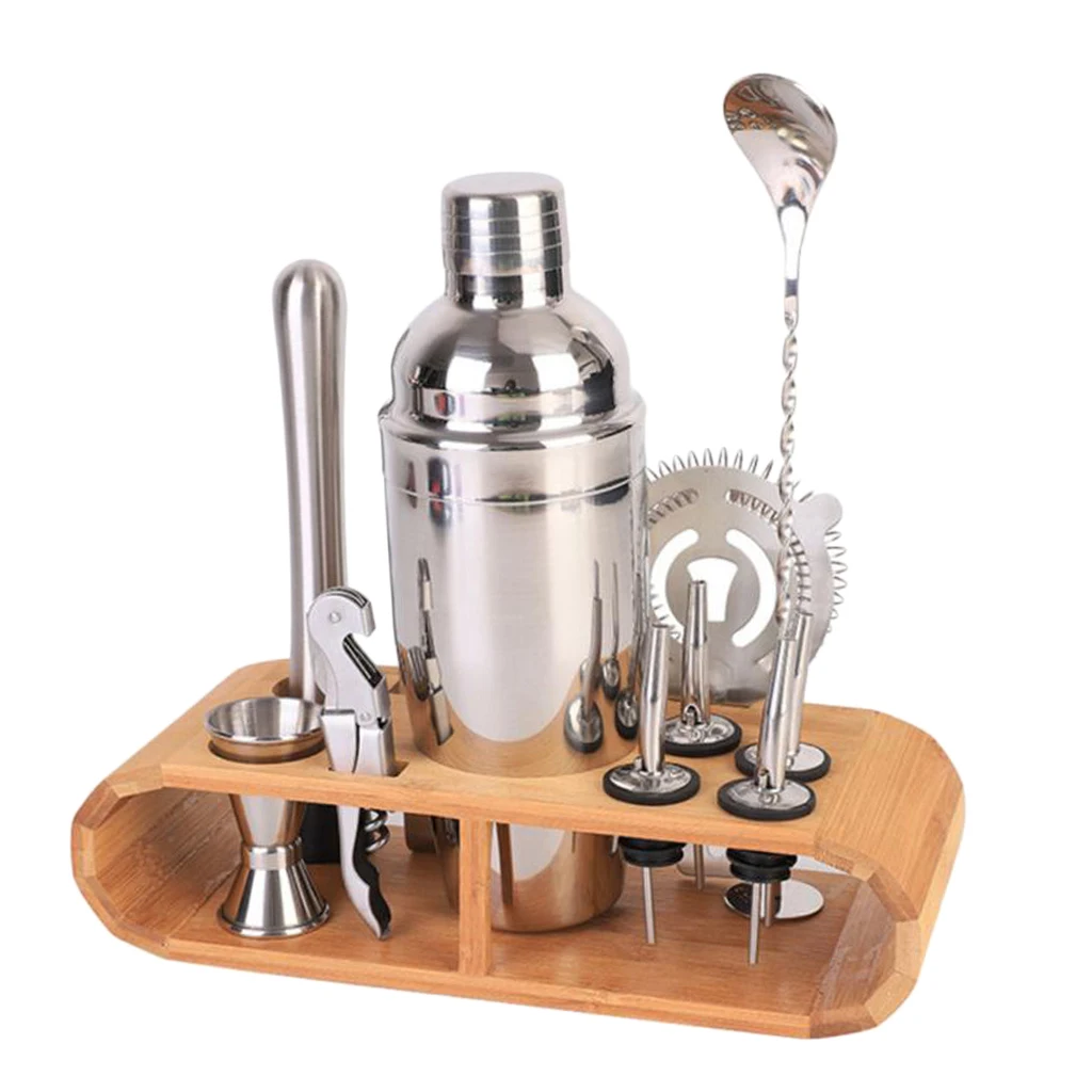 

12pcs/set Bartender Kit Copper Coated Stainless Steel Bar Set with Bamboo Stand - Cocktail Shaker with Bar
