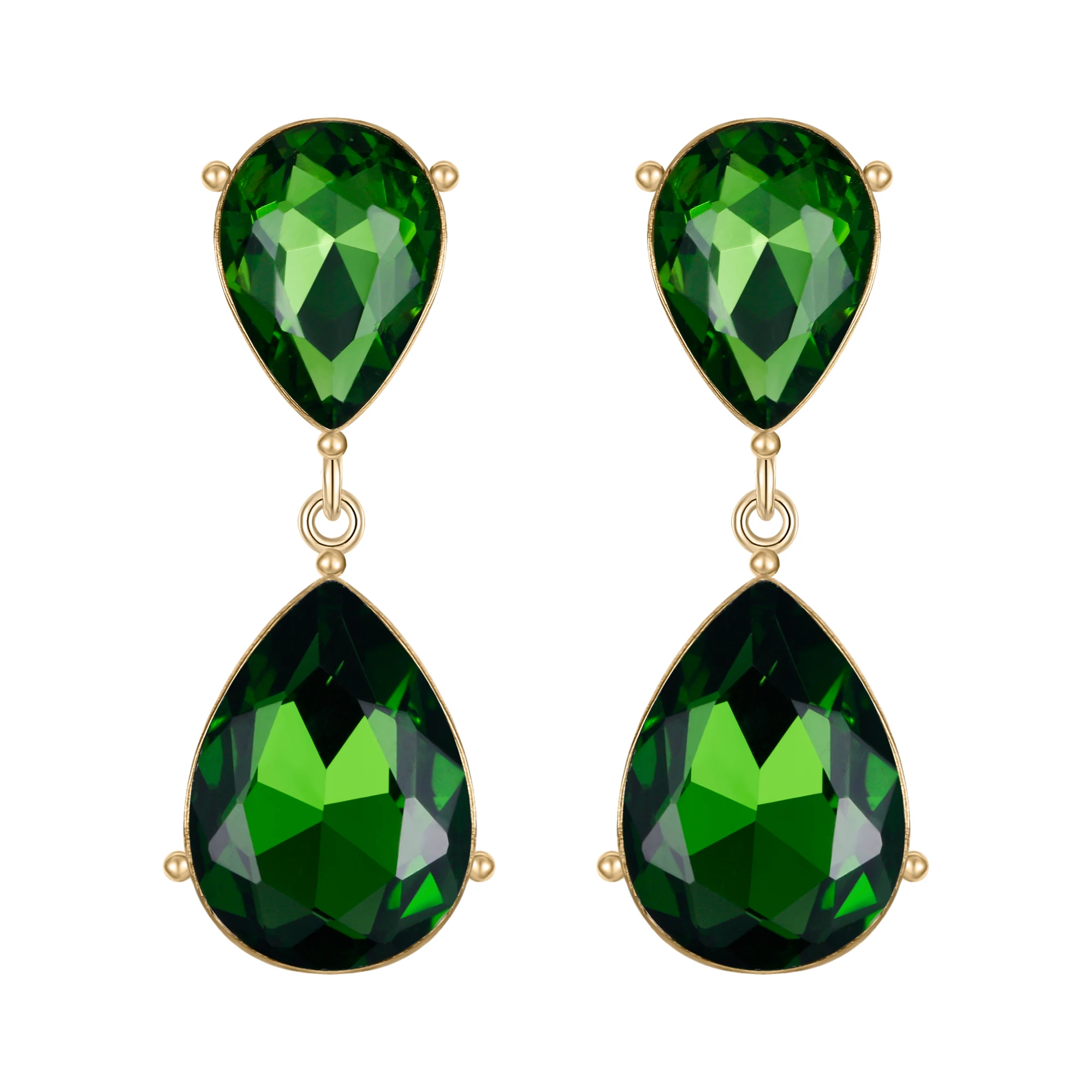 

Teardrop Dangle Earrings Women Crystal Drop Pierced Party Jewelry Accessories Gift Emerald Green Gold Femme Pendientes Mujer
