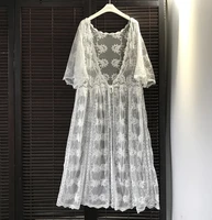 summer floral crochet lace casual long cardigan sexy white sunscreen shirt womens half sleeve loose beach coat