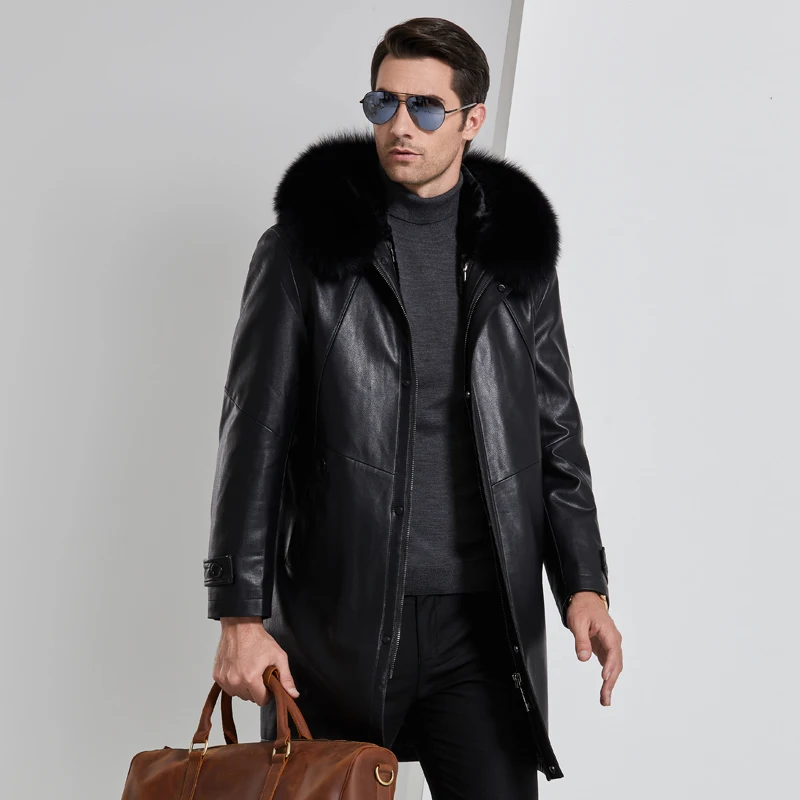 

Handsome Jacket Men 2020 New Desigen Fashion Men's Leather Jacket with Hat Winter Warm Jackets Men Fur Liner Detachable, M-4XL