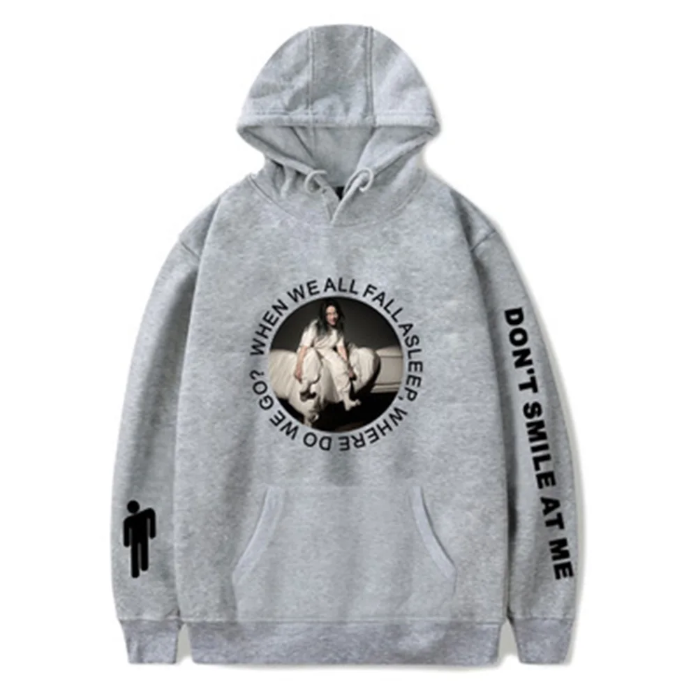 gray yuan quan Billie Eilish Толстовка Мужская Черная Толстовка пара Billie Eilish Толстовка простая сохраняющая тепло Женская толстовка одежда - Цвет: gray yuan quan