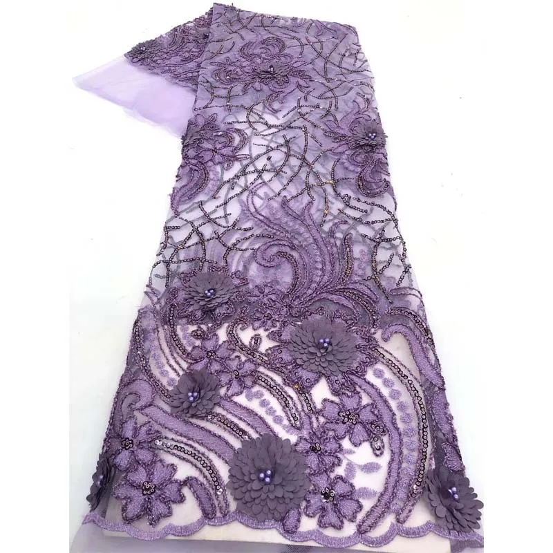 

New African Latest Design Lace Fabric Flowers Pattern With Beads Sequins Solid Casual Exquisite High Quality Lace For Wedding