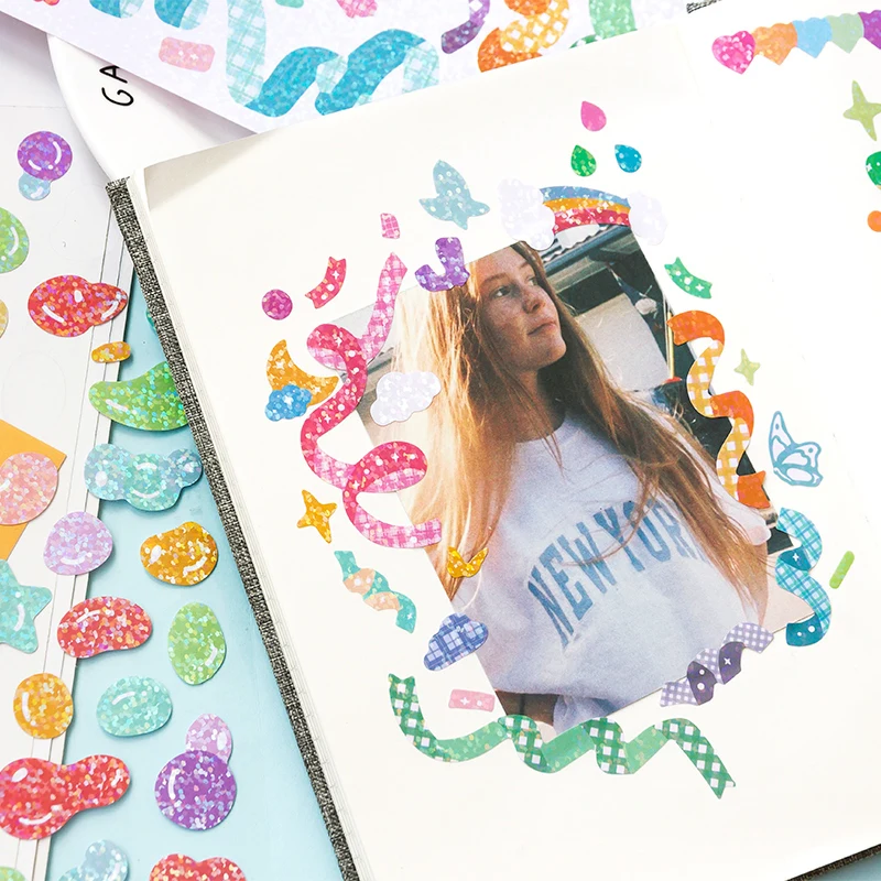 

Rainbow House Laser Stickers Hand Account Material Photo Frame Decoration Stickers