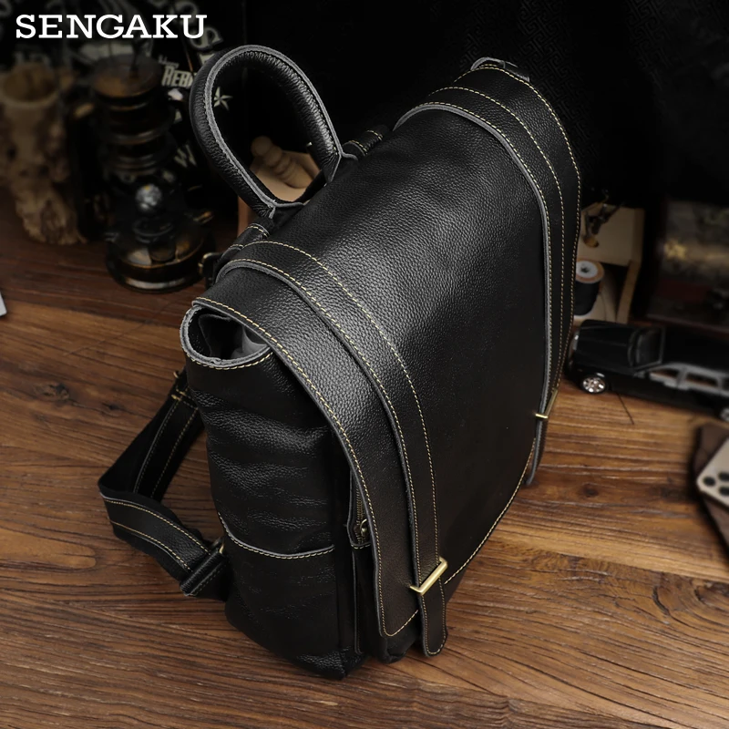 Retro Men Backpack Leather 15.6 inch Laptop Bag Large Capacity Shoulder Bags Business File Organizer for Outdoor Travel Gift
