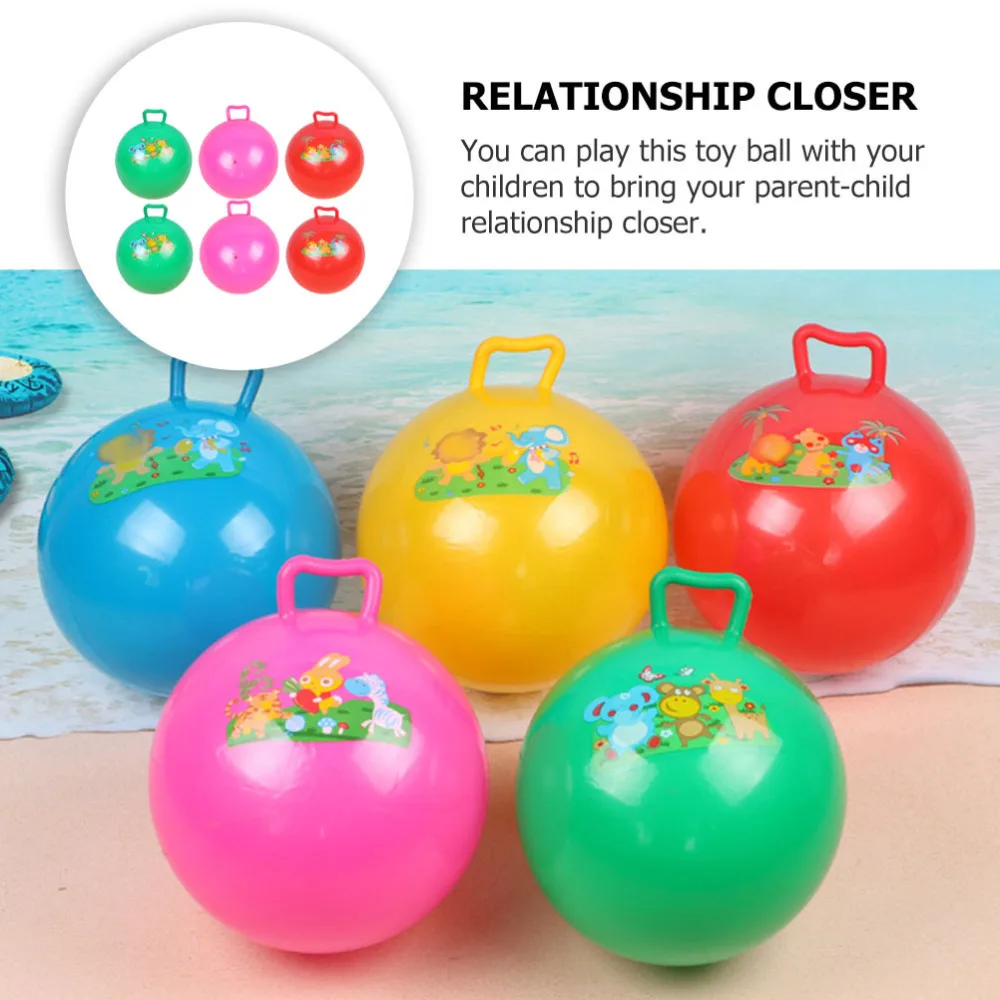 

6pcs Kids Inflatable Exercise Balls Jumping Balls Cartoon Pattern Hopper Balls