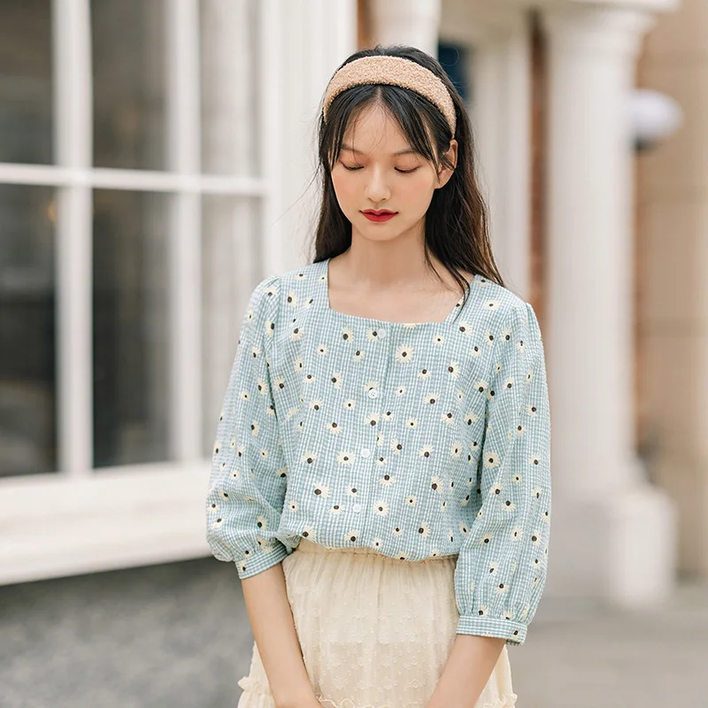 INMAN весенне-осенняя однобортная блузка в стиле ретро с квадратным воротником и