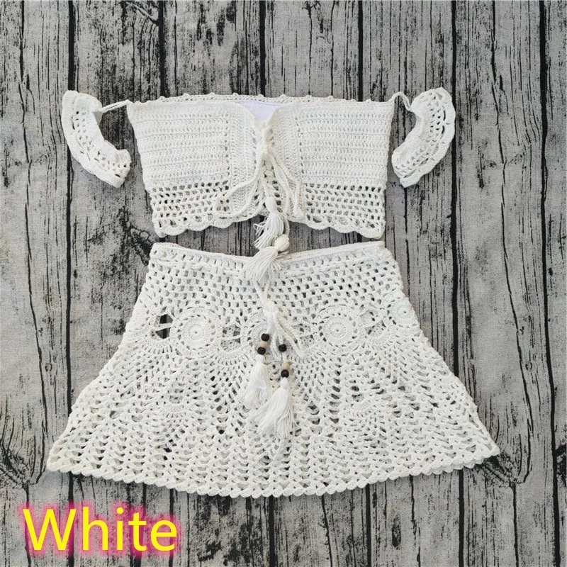

Hand Crocheted Bikini Top Mini Skirt bathing skirt suit