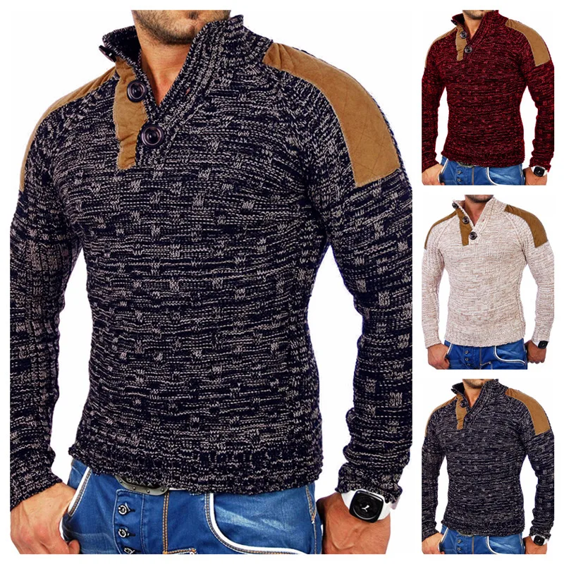 Men's Warm Pullover Sweaters with Buttons Oversized Knitted Pullovers Jumpers Pop Men Clothing