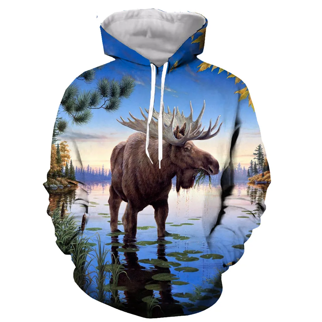 Забавные Животные MOOSE 3D печатных мужчин женщин с капюшоном толстовка модная графическая Толстовка Повседневная Уличная пуловер Толстовка