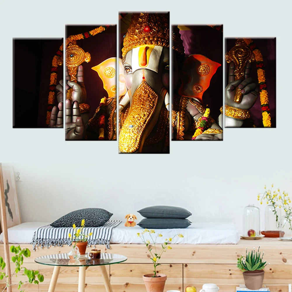 Постер Ганеша 5 шт. слон Ганеш индийский религиозный лорд баладзи Холст Живопись