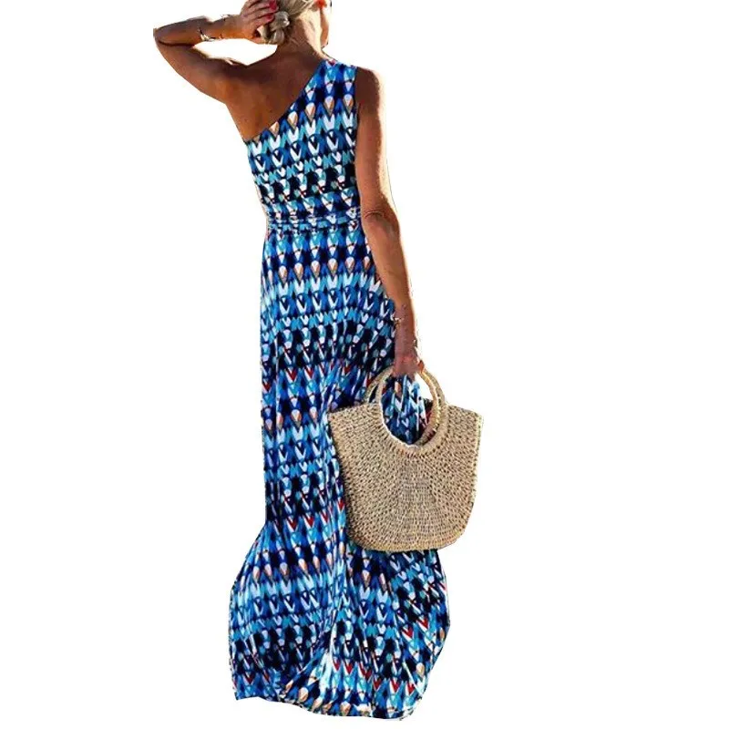 Женское платье макси с принтом в богемном стиле летнее Бандажное без рукавов на