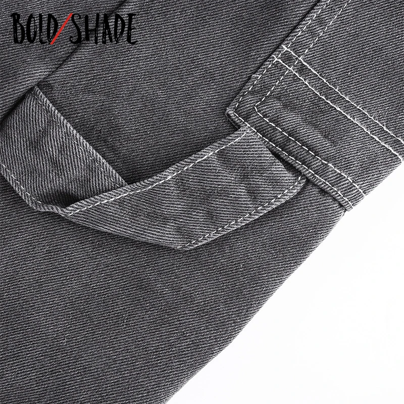 

Bold Shade Grunge Streetwear 90s Fashion Grey Jeans High Waist Women Straight Denim Jeans Vintage Trendy New Skater Style Pants