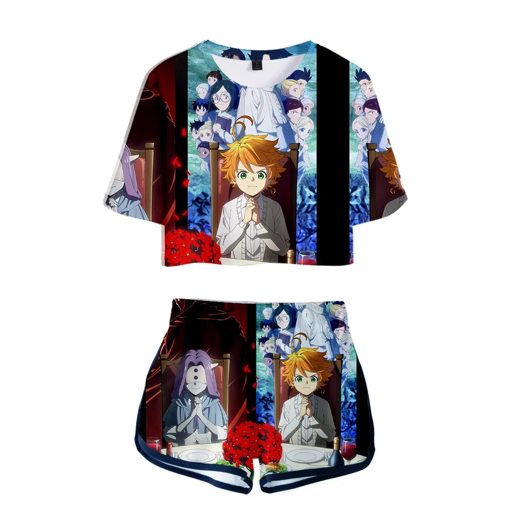 

Hot Sale Japan Anime The Promised Neverland 3D Print Tracksuit Women Two Piece Set Top and Shorts Outfits Emma Norman RayCostume