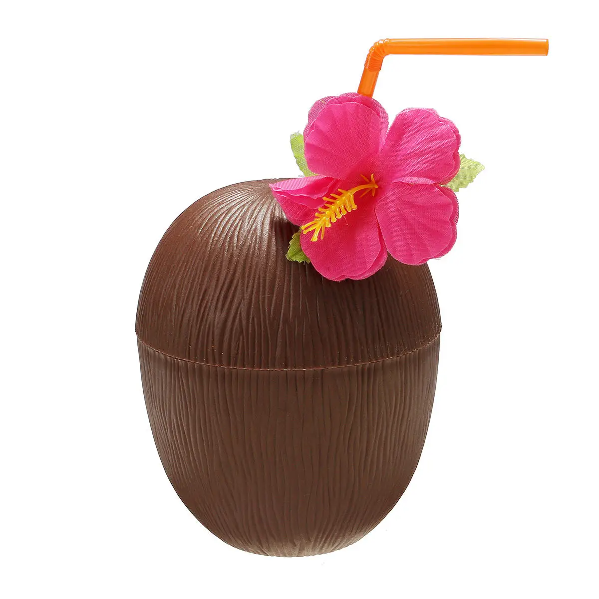 

3 Pcs Plastic Coconut Cups Hawaiian With Flower Bendable Straws For Beach Theme Party Supplies tools