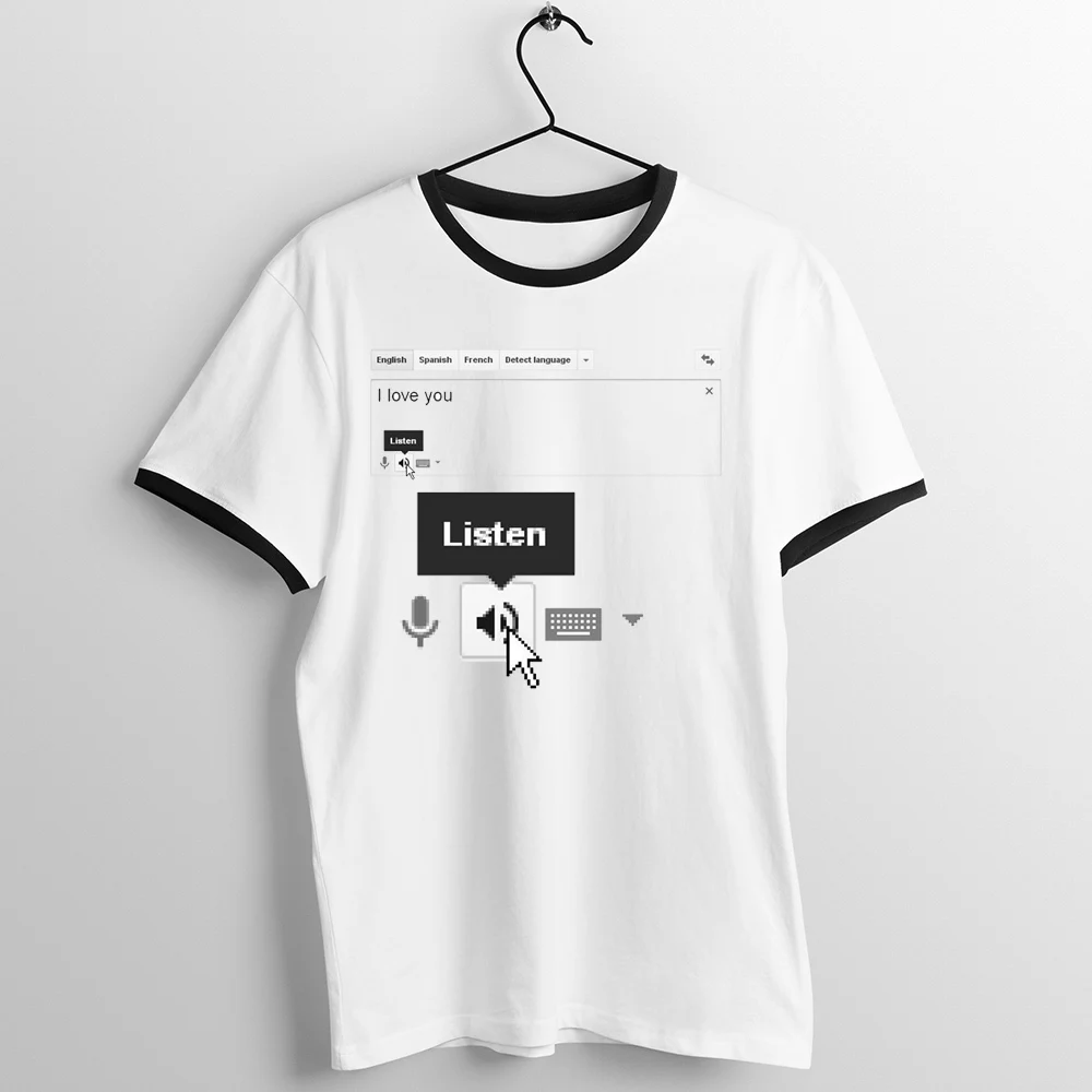 Футболка унисекс с черной отделкой принтом Google Translate I Love You Listen Sad Boi Forever