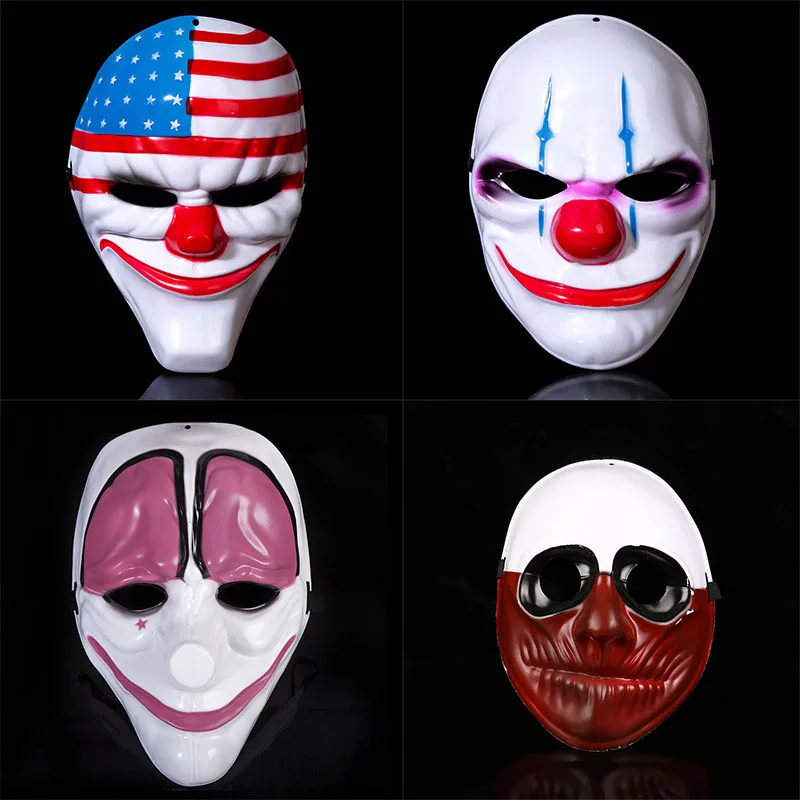 

Halloween HOT Scary Clown Payday 2 Mask Cosplay Masquerade Prop Carnival Mask Joker Dallas Wolf Hoxton Chains Movie Props Mask