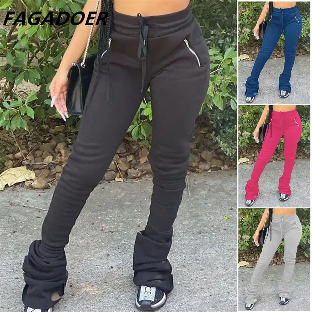 

FAGADOER Women Ruched Pants Sexy High Waist Stacked Leggings Sweatpants Solid Skinny Pants Sport Joggers Elastic Trousers