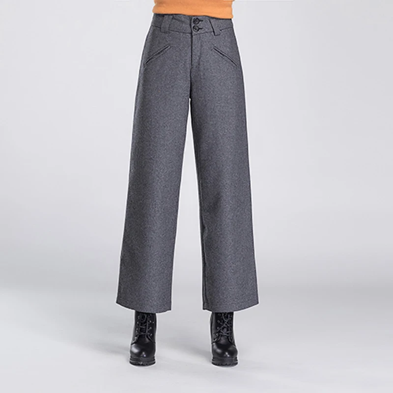 Female Spring Plus Size Thick Wide Leg Pants Woman Fall 50% Wool Loose Trousers Lady Winter Woolen High Ankle-length Pants