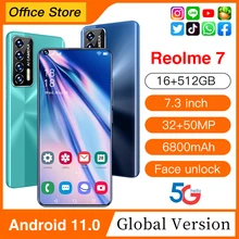 Reolme 7 16GB+512GB 7.3Inch Full Screen Smartphone 32MP+50MP Camera 6800mAh Cell Phone Global Version Cheapest Smart Phone