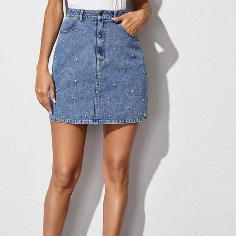 

High waist denim skirt female 2021 casual summer denim A-line skirt blue tassel fashion zipper female bottoms new