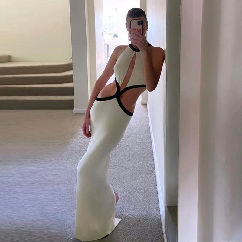 

Y-L Y2K Fashion Sexy Cut Out Sleeveless Slim Maxi Dress For Elegant Women Streetwear Holiday Beach Party Club Autumn New