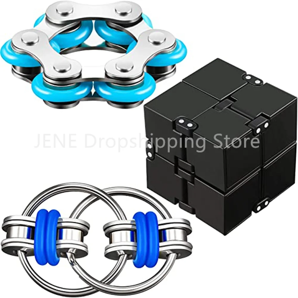 

3 Pack Fidget Toy Set Include Six Roller Chain Fidget Key Infinity Cube Flippy Chain Stress Reducer for Autism Stress Anxiety