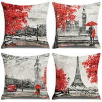 2021 valentines day red watercolor landscape printing linen home pillow cover cushion cover
