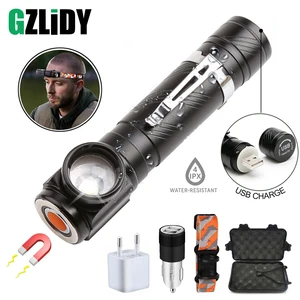 Перезаряжаемый Многофункциональный светодиодный фонарик Встроенный аккумулятор USB зарядка с магнитом для ночной езды ночной рыбалки кемпинга