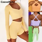 2021 повседневная спортивная одежда женский набор для йоги бесшовный укороченный топ шорты для йоги Леггинсы для тренировки фитнеса спортивный наряд с бюстгальтером спортивный костюм