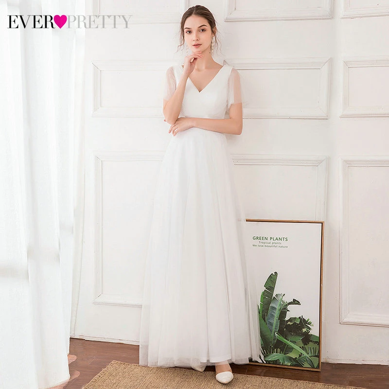 Голубое платье для выпускного вечера размера плюс Ever Pretty EP07962 элегантное женское сексуальное длинное платье из тюля с v-образным вырезом для выпускного вечера вечерние летние платья - Цвет: White