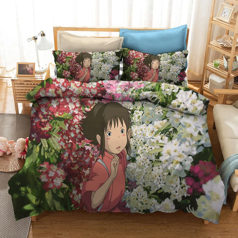 

Cartoon Japan Anime Spirited Away 3D Printed Bedding Set Duvet Covers Pillowcases Comforter Bedding Set Bedclothes Bed Linen