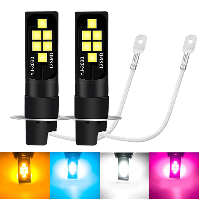 Светодиодные лампы H1 H3 2 шт. супер яркие противотуманные фары 3030 12SMD CREE с чипом 12 В
