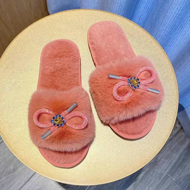 autumn and Winter Ladies Cotton Slippers Fashionable and Comfortable Women's Slippers Furry Women's Slippers Simple Slippers