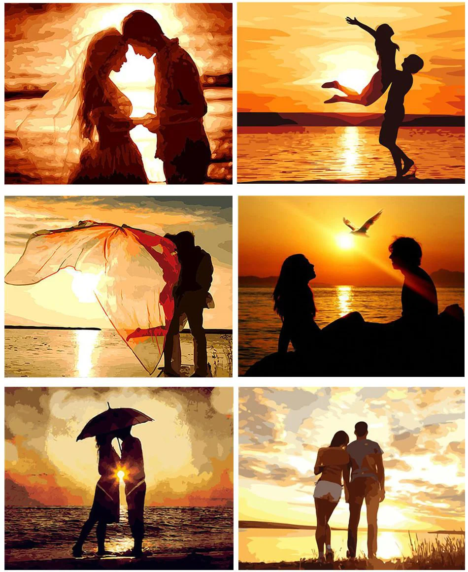 

Hot Sale Seaside Lover Oil Painting Handmade DIY Coloring By Numbers Wedding Room Decoration Home Decor 40*50cm With Frame