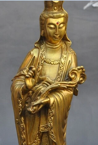 Бесплатная доставка 11 &quotКитайский буддийский латунная фигурка Ruyi Kwan-Yin GuanYin